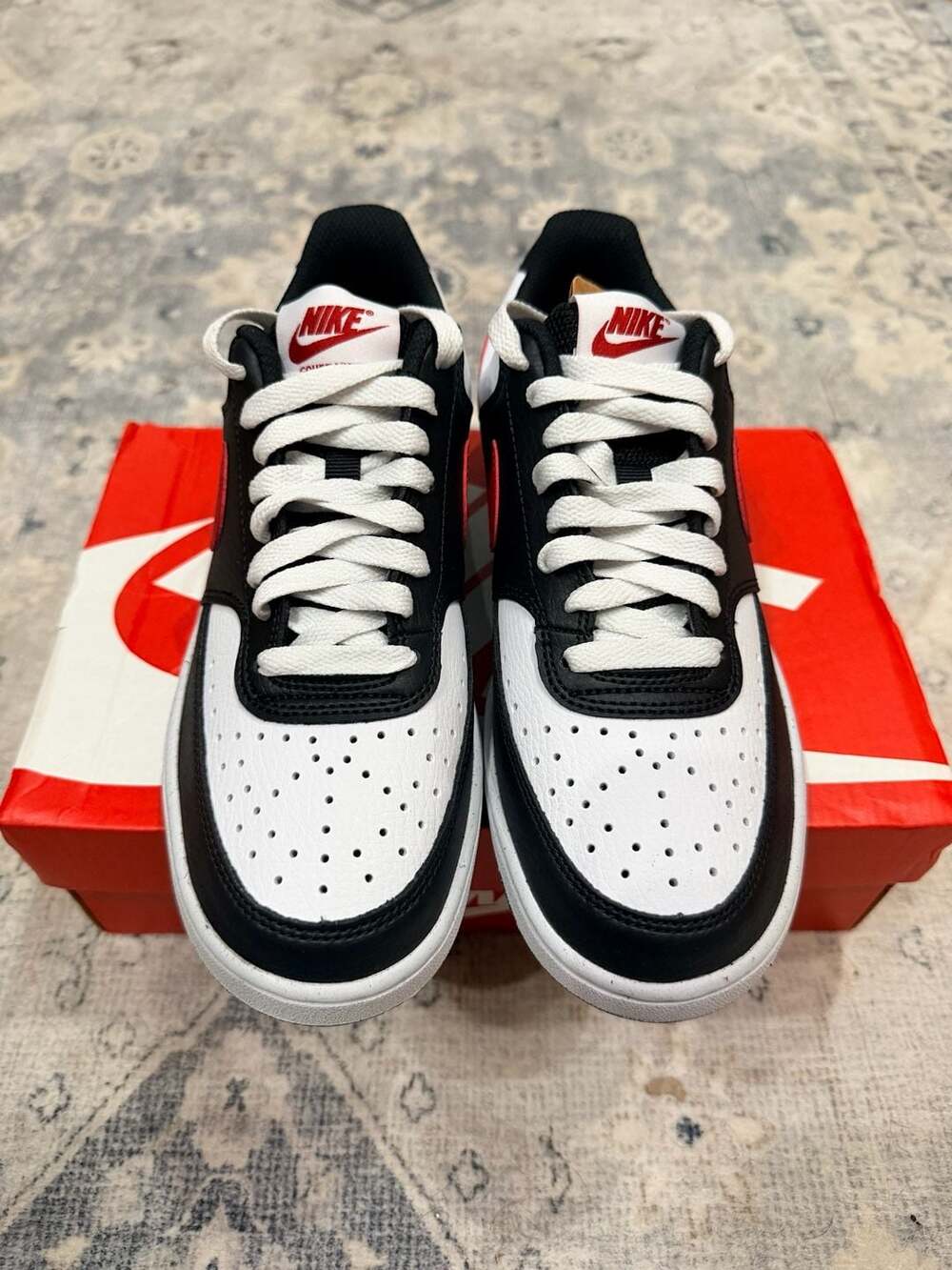 Nike Court Vision Low Next Nature Sneakers Black White Red- 7W/5.5Y - Picture 2 of 10